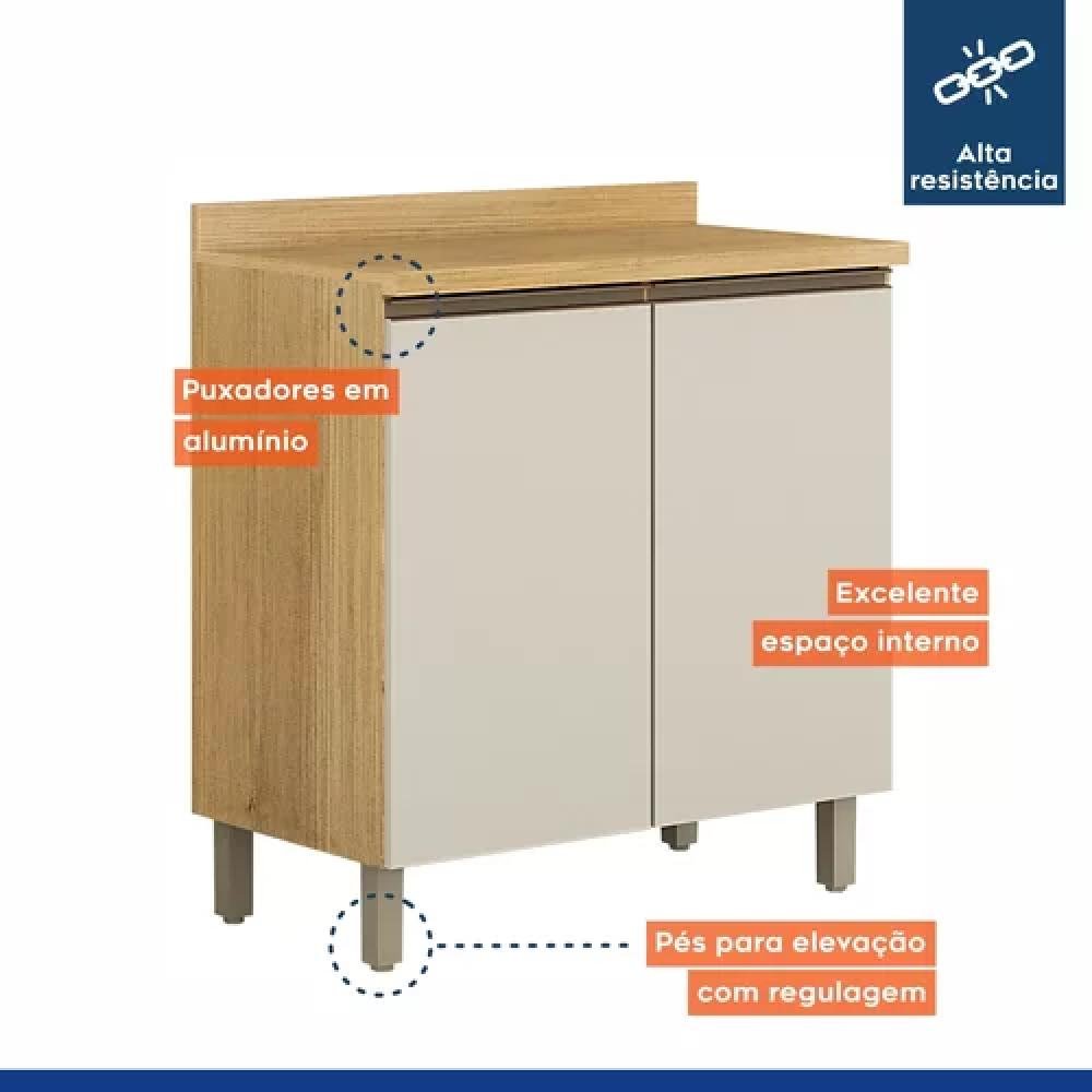 Balcão Armário Multiuso Organizador Cozinha 2 Portas 1 Prateleira MDF Marrom Madeira Off White - 6