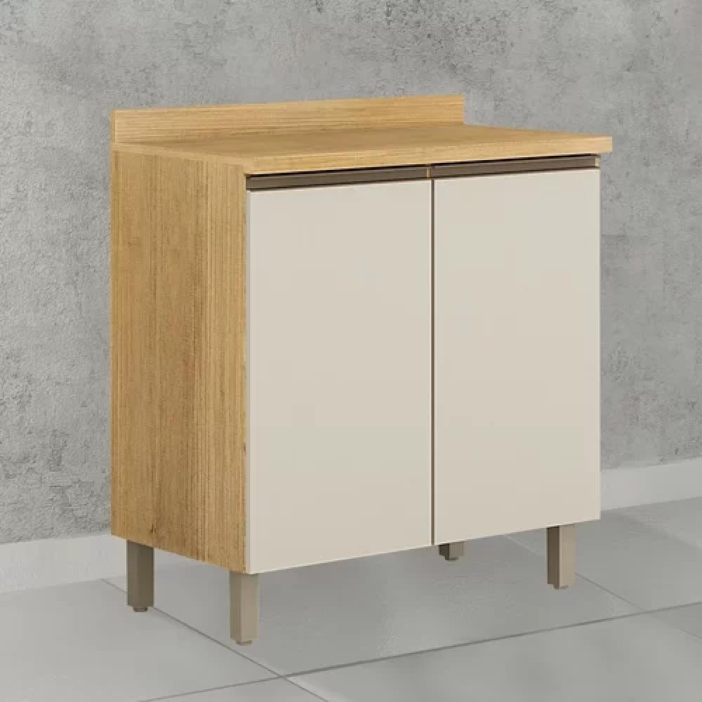 Balcão Armário Multiuso Organizador Cozinha 2 Portas 1 Prateleira MDF Marrom Madeira Off White - 5