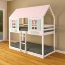 Ver imagem 1 de Beliche Montessoriano Casinha Bela - Madeira Maciça Branco/Rosa/Verde | Housin