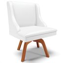 Ver imagem 1 de Cadeira Decorativa Sala de Jantar Base Giratória de Madeira Firenze PU Branco Fosco/Natural G19 - Gr