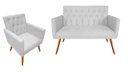 Ver imagem 1 de Kit Namoradeira + 1 Poltrona Decorativa Nina Capitonê Couro Branco Pés Madeira Mz Decor