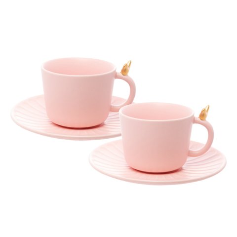 Conjunto 2 Xícaras de Chá de Cerâmica com Pires Colibri Rosa 170ml Wolff