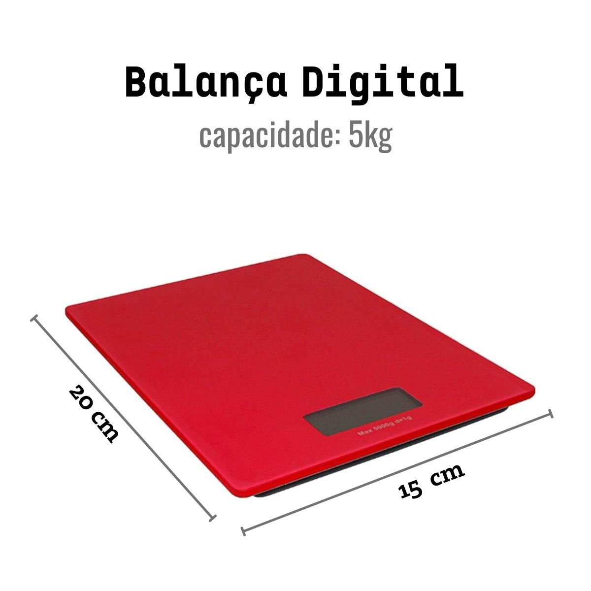 Balança Digital Inox 5kg Cozinha Nutrição E Dieta Vidro Temperado - Vermelho - 2