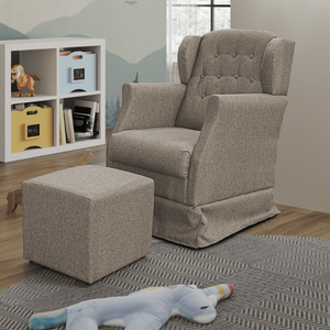 Poltrona Amamentação Balanço Descanso Manu com Puff Linho Marrom Twdecora