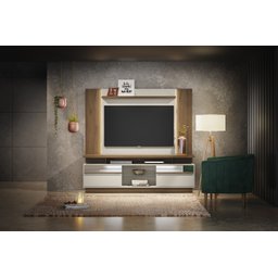 Home para TV com Prateleiras Brian Off White Nogueira com Led - 3