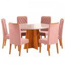 Ver imagem 2 de Mesa de Jantar 6 Lugares Virginia com Vidro Mel/Off White/Veludo Rosa - Viero Móveis