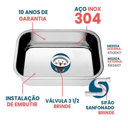 Cuba Pia Inox 47x30x17 - Inox 304 - American Steel - 2
