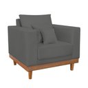 Ver imagem 2 de Kit 2 Poltronas Living + Sofá 2 Lugares Base Madeira Suede Cor:cinza
