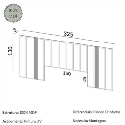 Cabeceira Estofada para Cama King Size 325cm Tw155 Dalla Costa - Freijo/linho Cinza Claro - 3