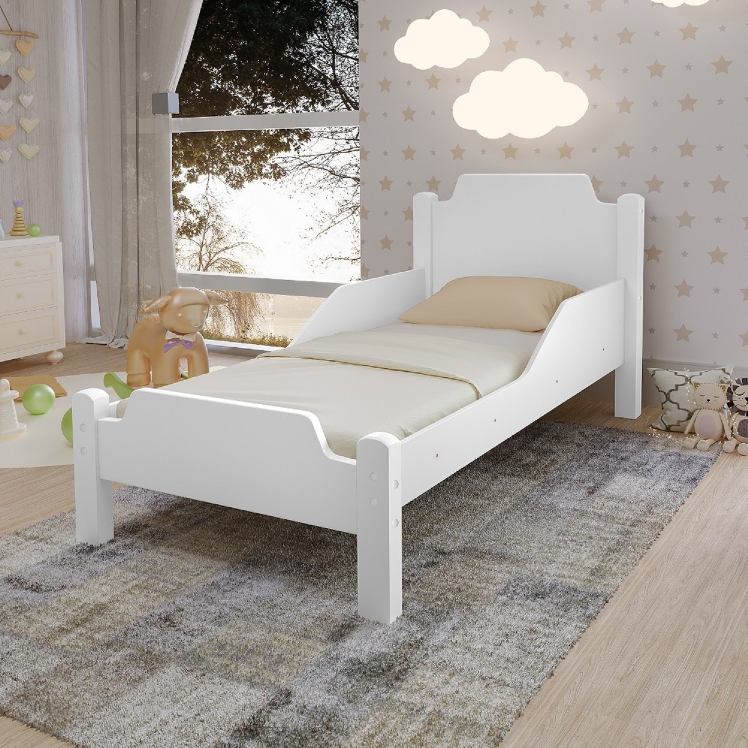 Mini Cama Caminha infantil juvenil branca para crianças com proteção ...