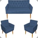 Ver imagem 1 de Kit Namoradeira Decorativa Para Sala Capitonê Com Base + 2 Poltronas Para Recepção Suede