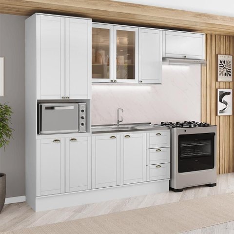 Cozinha Completa com Balcão Milla Fern 10 Portas 3 Gavetas MDF Branco Móveis Carraro