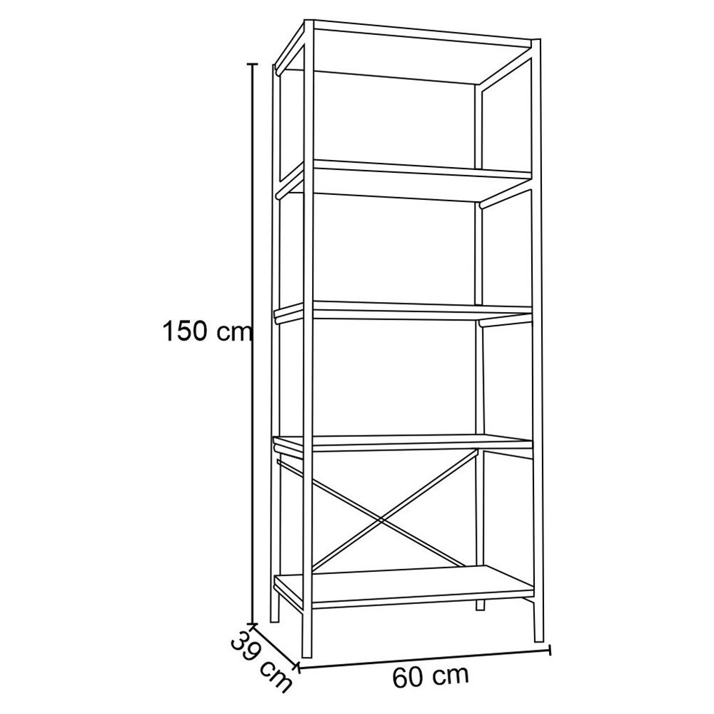 Kit 2 Estantes Livreiro Multiuso Estilo Industrial 150cm 5 Prateleiras Trento Preto Fosco - Artefamo - 4