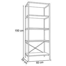 Kit 2 Estantes Livreiro Multiuso Estilo Industrial 150cm 5 Prateleiras Trento Preto Fosco - Artefamo - 4