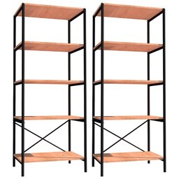 Kit 2 Estantes Livreiro Multiuso Estilo Industrial 150cm 5 Prateleiras Trento Preto Fosco - Artefamo - 1