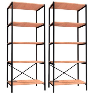 Kit 2 Estantes Livreiro Multiuso Estilo Industrial 150cm 5 Prateleiras Trento Preto Fosco - Artefamo