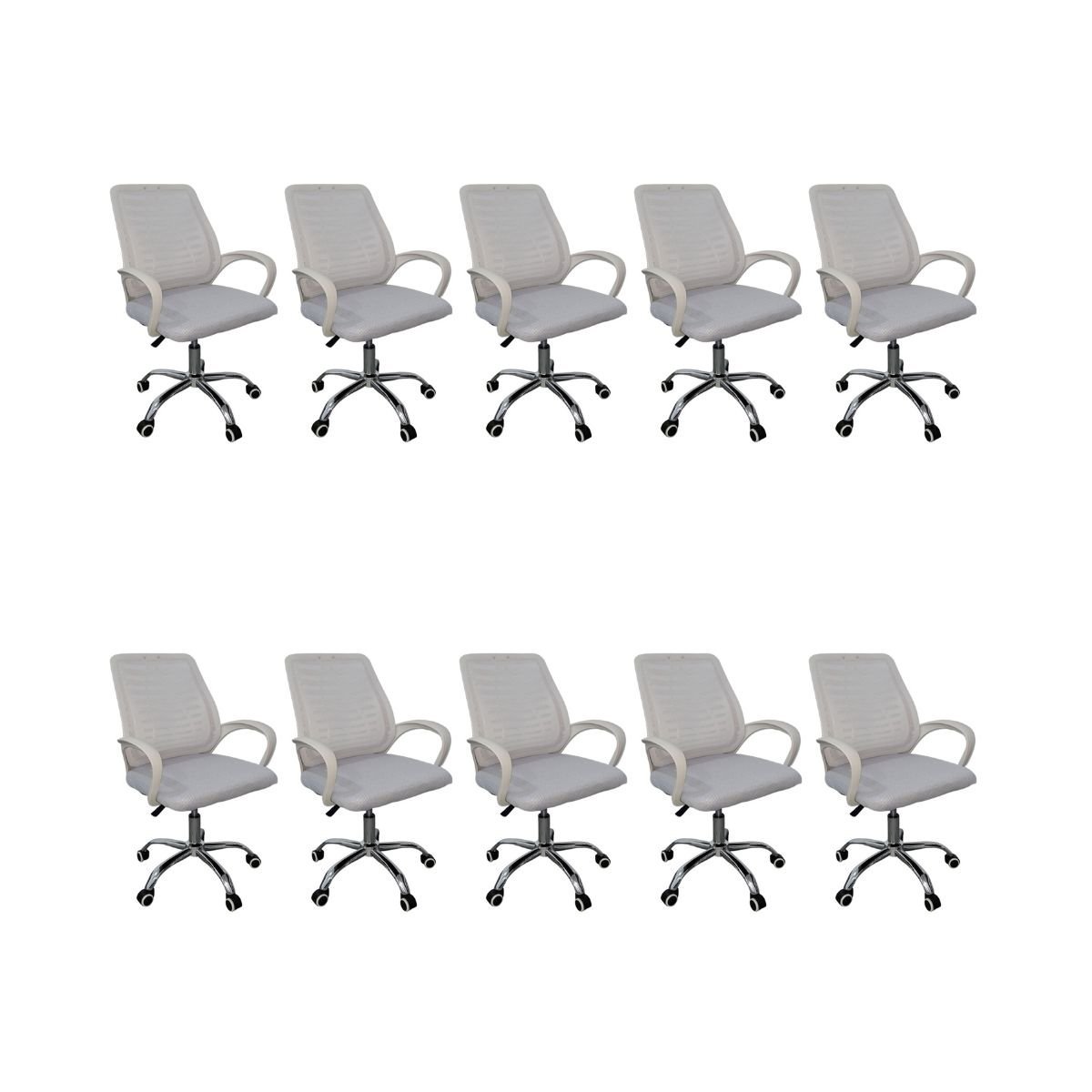 Kit 10 Cadeiras de Escritório Esteirinha Tela Mesh Branco