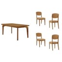 Ver imagem 1 de Conjunto: Mesa Sala Jantar Londrina C/ Tampo Madeirado C/ Vidro Canto Curvo 120x80cm 4 Cadeiras