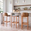 Ver imagem 1 de Kit 3 Banqueta Quadrada Estofado Confortavel Linho Luxuoso Conjunto Area Gourmet Moderna Retro