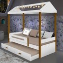 Ver imagem 1 de Cama Casa Infantil Montessoriana com Colchão, Cama Auxiliar e LED Sara Branco e Mel Solteiro