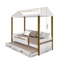 Ver imagem 4 de Cama Casa Infantil Montessoriana com Colchão, Cama Auxiliar e LED Sara Branco e Mel Solteiro