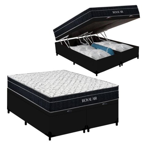 Cama Box Baú Casal Bipartido 138cm Royal Air com Colchão Molas Ensacadas Branco Royal