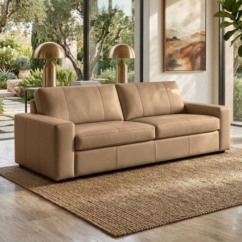 Sofá 3 Lugares para Sala de Estar Living 235cm Aurora L06 Couro Marrom Claro - Lyam Decor