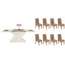 Ver imagem 1 de Sala de Jantar Completa Zafira C/ Tampo Madeirado C/ Vidro Curvo 200x10cm e 8 Cadeiras Lia Off White