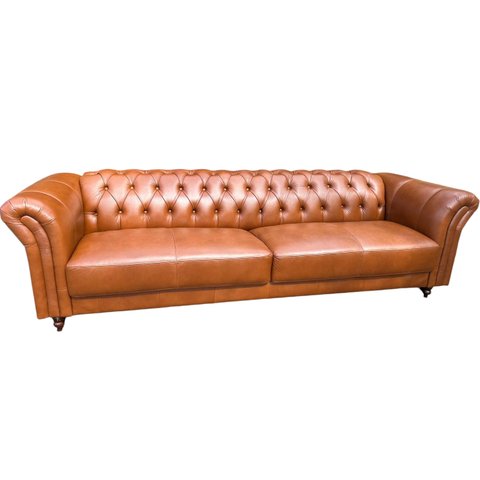 Sofá de Couro 4 Lugares Chesterfield 2,40 Conhaque - Mozzelar