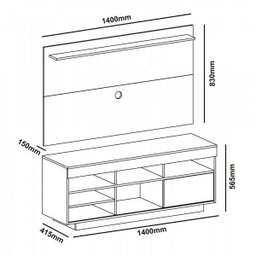 Rack com Painel para TV até 47 Polegadas 2 Prateleiras Roma Moderno Artely - 11