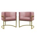 Ver imagem 1 de Kit 2 Poltronas Reforçada Decorativa Sala Carla Base Ferro Dourada Suede Rose