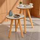 Ver imagem 2 de Kit 2 Mesas Laterais Redondas Brancas com Pés Palito em Madeira Natural