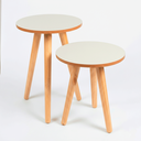 Ver imagem 3 de Kit 2 Mesas Laterais Redondas Brancas com Pés Palito em Madeira Natural