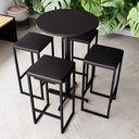 Ver imagem 1 de Conjunto Mesa Alta Bar Bistrô Redonda Preta 4 Bancos Estofado Don Castro Decor