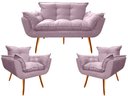 Ver imagem 1 de Kit Namoradeira + 2 Poltronas Decorativa Opala Suede Rosê Pés Madeira Mz Decor