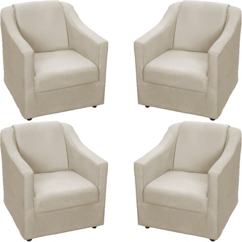 Kit 4 Poltronas Decorativas para Sala de Espera Recepção Escritório Consultório Suede