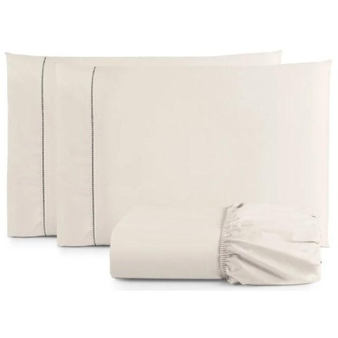 Jogo Lençol Queen Toque Macio 3 Peças Percal 400 Fios Palha