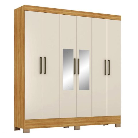 Guarda Roupa Casal Prático 6 Portas Cinamon Touch/off White com Espelho - Demóbile