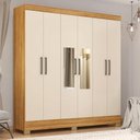 Ver imagem 2 de Guarda Roupa Casal Prático 6 Portas Cinamon Touch/off White com Espelho - Demóbile