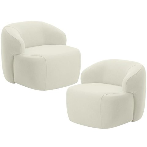 Kit 02 Poltronas Decorativa Fixa Orgânica para Sala Living Barolo L06 Veludo Bege - Lyam Decor