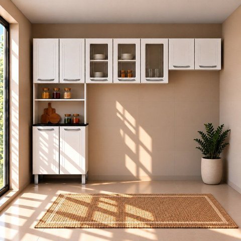Armário de Cozinha de Aço com Vidro 3 Peças Topázio Branco