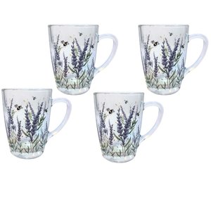 Jogo 4 Canecas Vidro Redonda para Chá Cappuccino 300ml - Lavanda