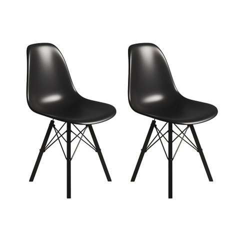 Conjunto 2 Cadeiras Eames Tubo Ferro Preto Assento Preto
