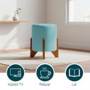 Ver imagem 3 de Kit 2 Puffs Decorativos Eloah Suede Redondo Assento Extra para Sala Quarto Pufe com Pés de Madeira