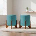 Ver imagem 1 de Kit 2 Puffs Decorativos Eloah Suede Redondo Assento Extra para Sala Quarto Pufe com Pés de Madeira