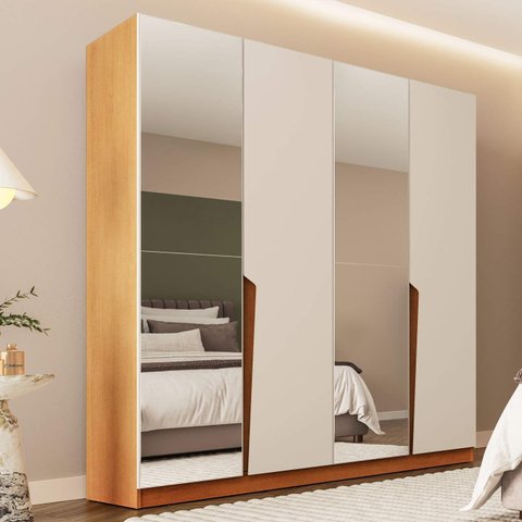 Guarda Roupa Casal 4 Portas e 4 Gavetas com Espelho 240847 Linha Porto Politorno Móveis