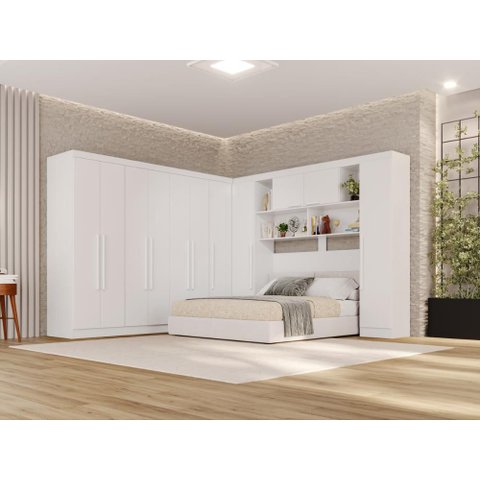 Guarda-Roupa Casal Modulado Canto 11 Portas com Espaço para Cama Multimóveis Branco
