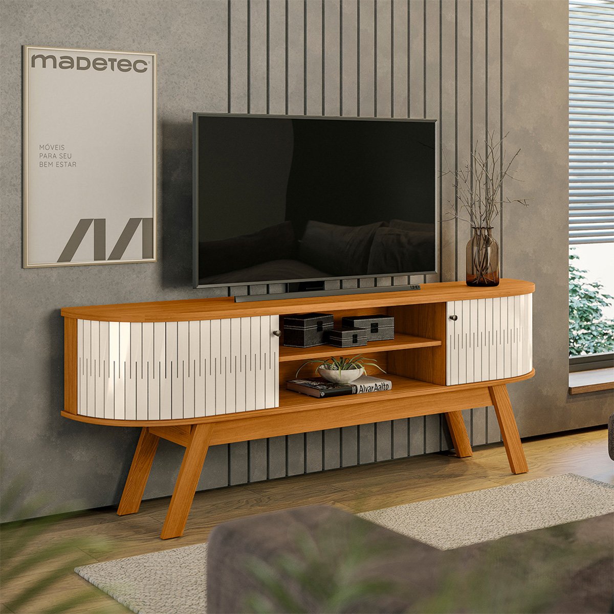 Bancada Valência Tvs até 75” Cinamomo Off White 511139 Madetec - 2