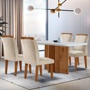 Ver imagem 1 de Sala de Jantar Mesa Olímpia 120CM MDF Canto Copo com 4 Cadeiras Athenas Moderna