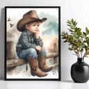 Ver imagem 1 de Quadro Decorativo Infantil Menininho Cowboy 24x18cm:moldura Branca